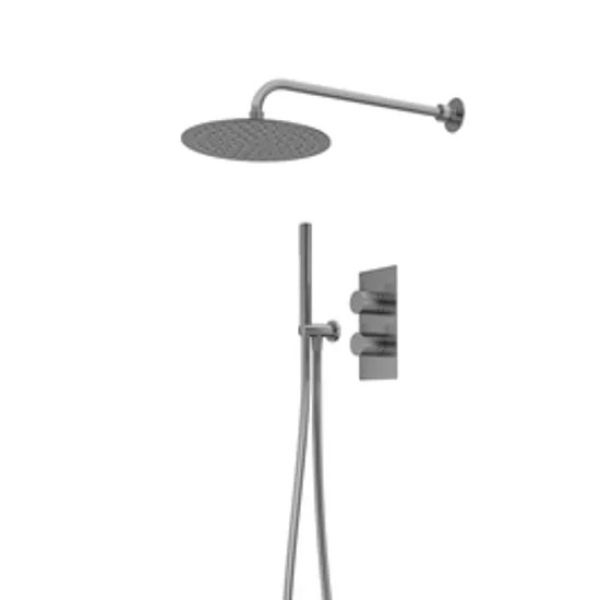 Tavistock Quantum Gunmetal Concealed Thermostatic Two Outlet Shower Kit with Handset