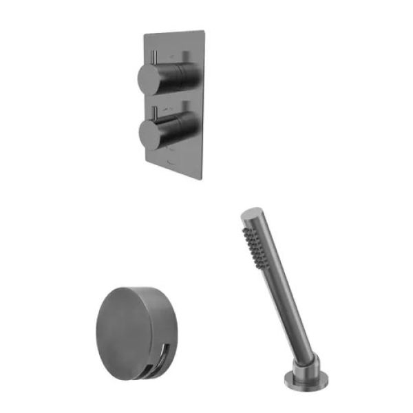 Tavistock Quantum Gunmetal Concealed Thermostatic Two Outlet Bath Filler and Shower Handset