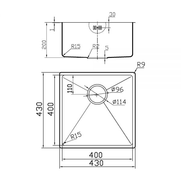 Clearwater Stereo 1 One Bowl Undermount Stainless Steel Kitchen Sink 430 x 430 #2