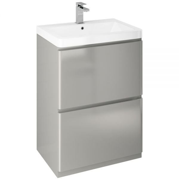Synergy Linea 600mm Grey 2 Drawer Floor Standing Bathroom Unit