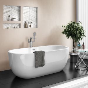 Synergy San Marlo Matt White 1655 x 770 0 Tap Hole Round Double Ended Freestanding Bath Tub