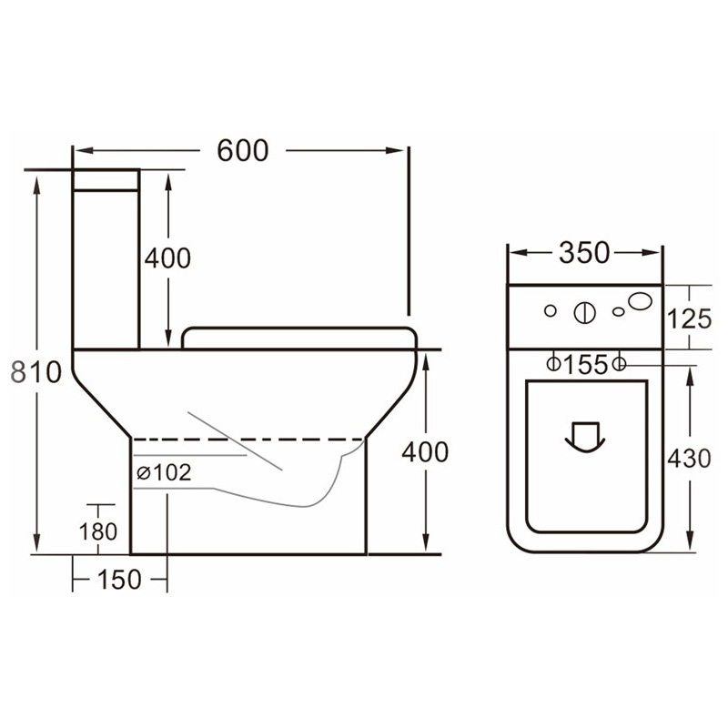 Synergy Versa Close Coupled Open Back Rimless Toilet SYVER02_SYVER09
