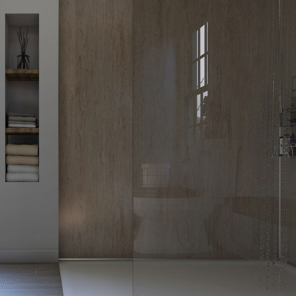 Showerwall Large Recess Travertine Stone Waterproof Shower Panel Pack