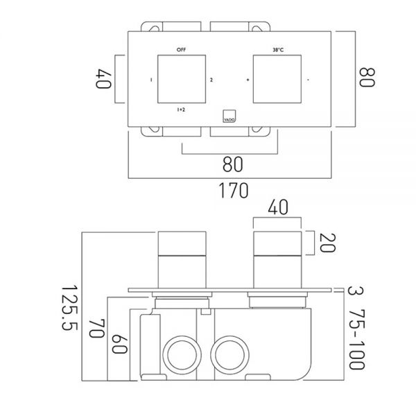 Vado Tablet 2 Outlet Concealed Thermostatic Shower Valve Horizontal TAB1482HNOTCP #2