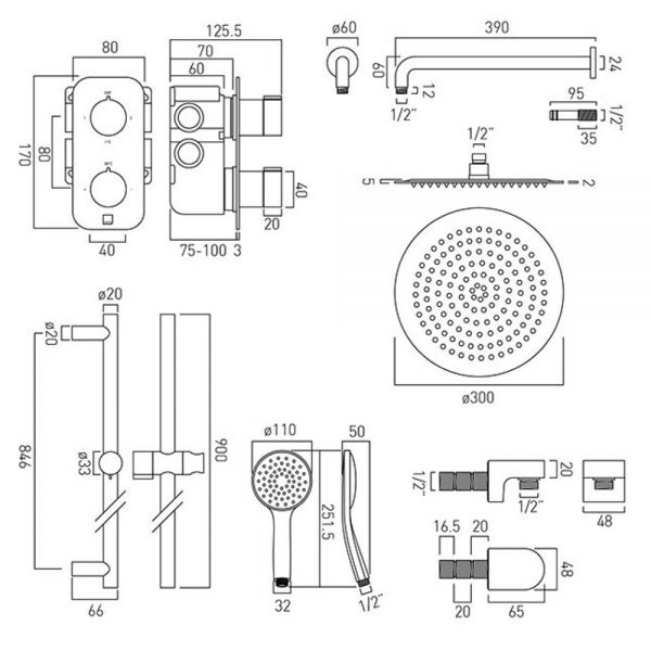 Vado Tablet Notion Chrome 2 Outlet Thermostatic Shower Pack with Riser Rail #2