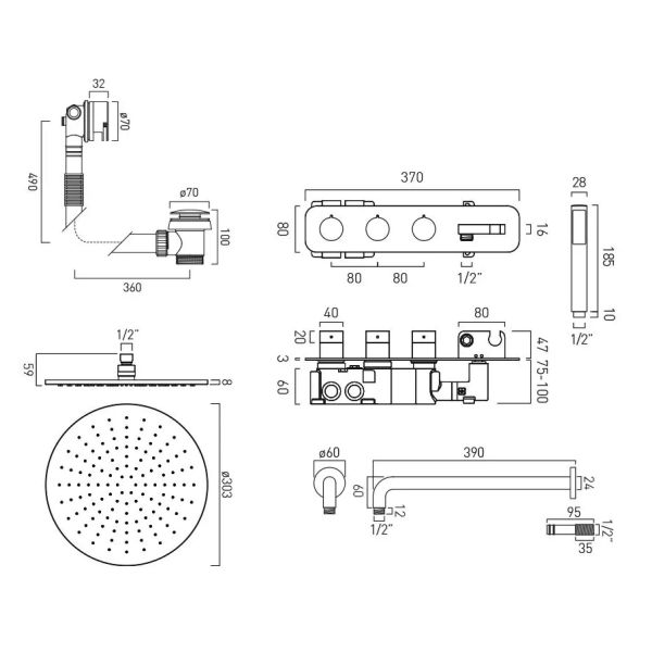Vado Tablet Altitude Chrome 3 Outlet Thermostatic Shower Set #2
