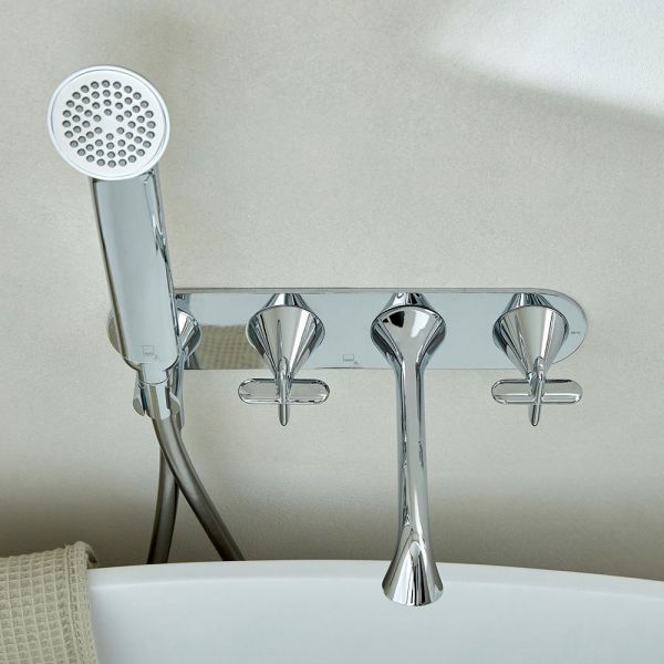 Vado Arrondi Chrome Wall Mounted 4 Hole Thermostatic Bath Shower Mixer Tap with Cross Handles #2