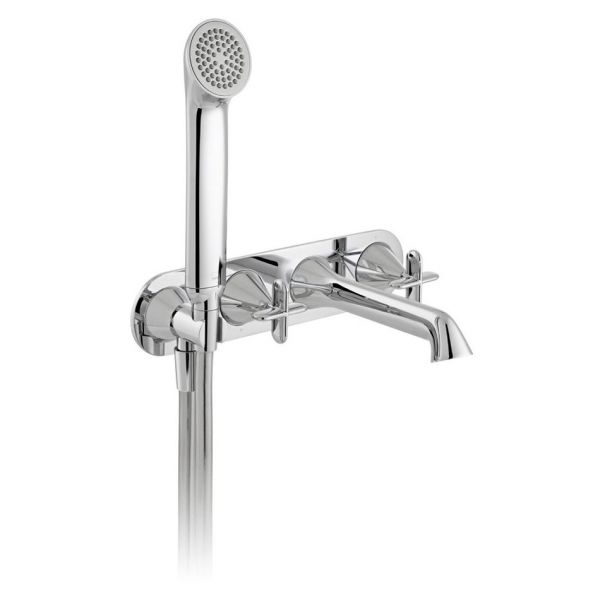Vado Arrondi Chrome Wall Mounted 4 Hole Thermostatic Bath Shower Mixer Tap with Cross Handles
