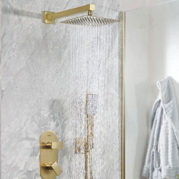 Bristan Tangram Brushed Brass 2 Outlet Shower Pack with Overhead Shower and Handset #2