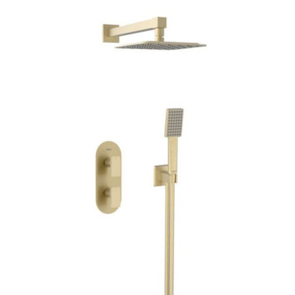 Bristan Tangram Brushed Brass 2 Outlet Shower Pack with Overhead Shower and Handset