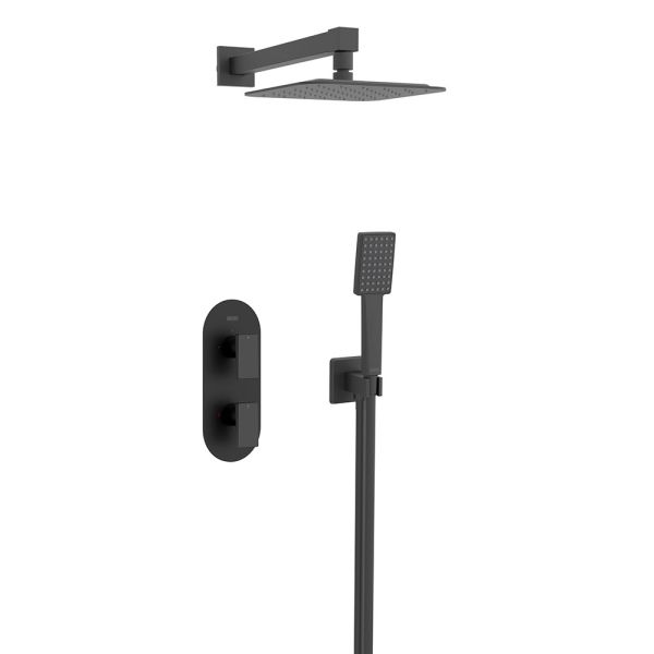 Bristan Tangram Matt Black 2 Outlet Shower Pack with Overhead Shower and Handset