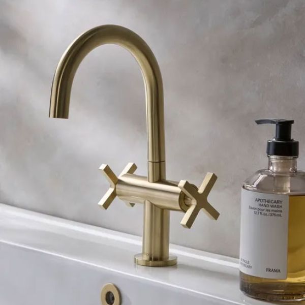 Tavistock Cohort Cross Brushed Brass Mono Dual Cross Basin Mixer Tap with Waste #2