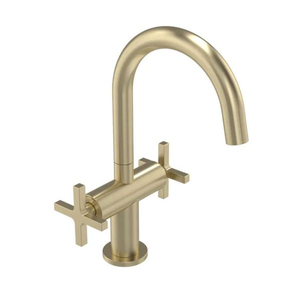 Tavistock Cohort Cross Brushed Brass Mono Dual Cross Basin Mixer Tap with Waste