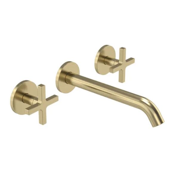 Tavistock Cohort Cross Brushed Brass Wall Mounted 3 Hole Basin Mixer Tap
