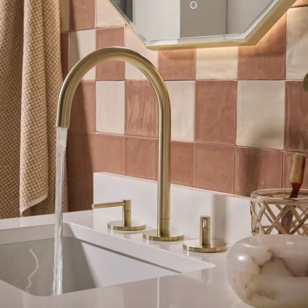 Tavistock Cohort Lever Brushed Brass Deck Mounted 3 Hole Basin Mixer Tap with Waste #2