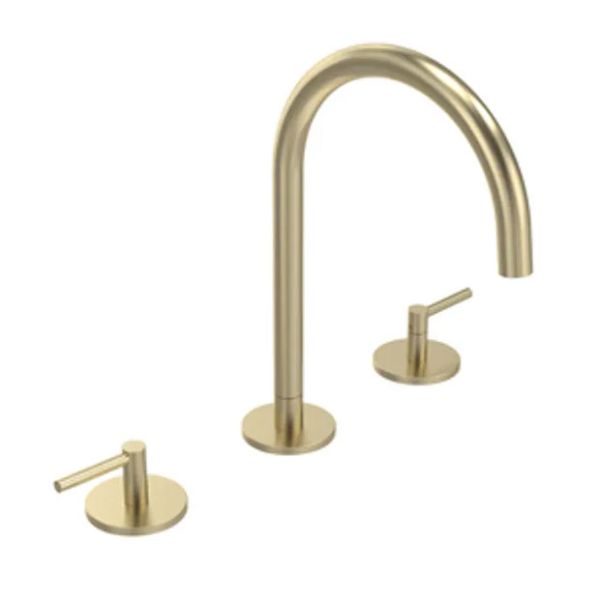 Tavistock Cohort Lever Brushed Brass Deck Mounted 3 Hole Basin Mixer Tap with Waste
