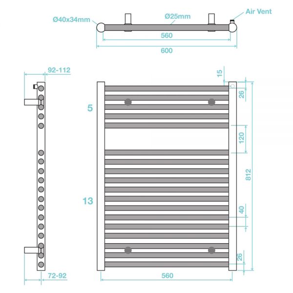Tissino Hugo Towel Rail 812 x 600 Anthracite Factory Filled Electric #2