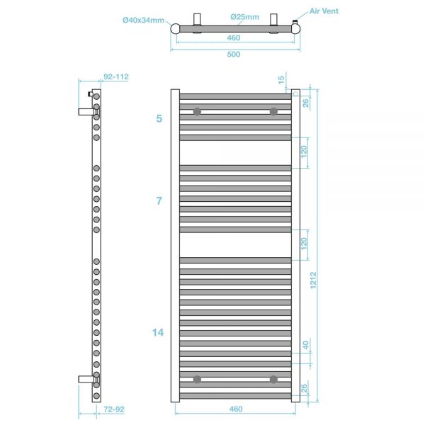 Tissino Hugo 500 x 1212mm Lusso Grey Electric Only Towel Rail #2