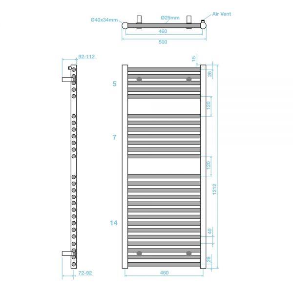 Tissino Hugo Towel Radiator 1212 x 500 Anthracite #3