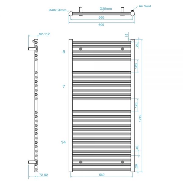 Tissino Hugo 600 x 1212mm Lusso Grey Electric Only Thermostatic Towel Rail #2
