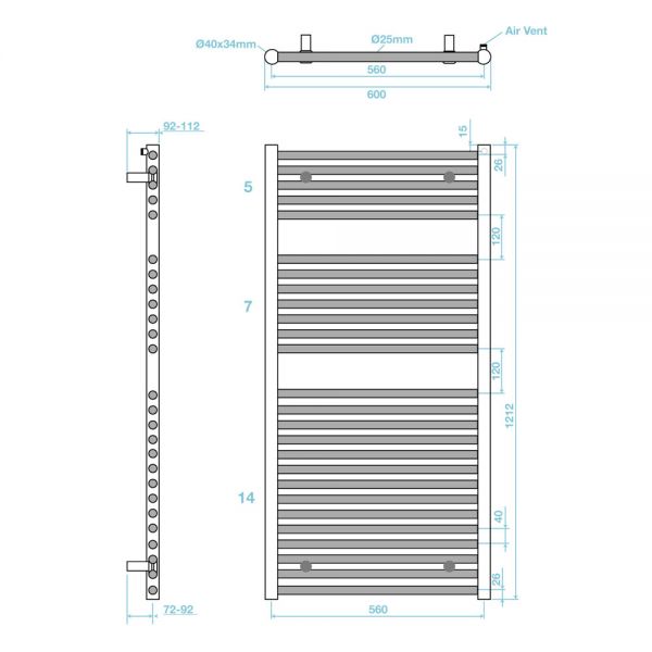 Tissino Hugo 600 x 1212mm Lusso Grey Electric Only Towel Rail #2