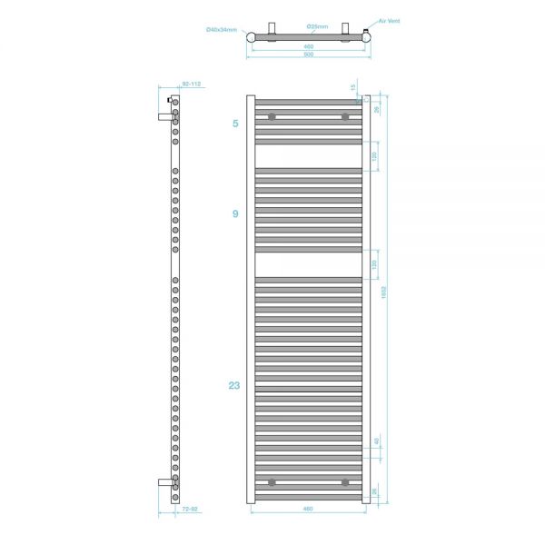 Tissino Hugo 500 x 1652mm Lusso Grey Electric Only Towel Rail #2