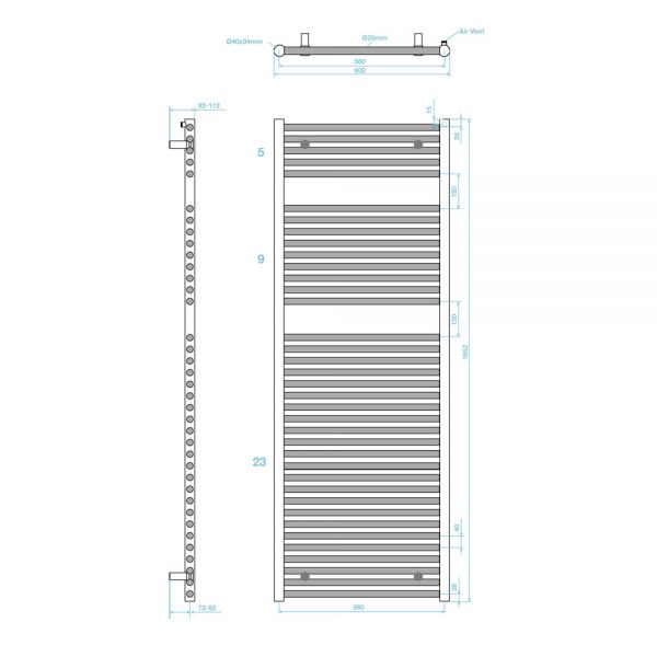 Tissino Hugo 600 x 1652mm Lusso Grey Electric Only Thermostatic Towel Rail #2