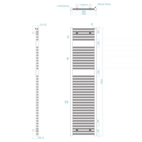 Tissino Hugo Towel Radiator 1652 x 400 Lusso Grey #3