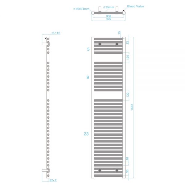Tissino Hugo 400 x 1652mm Lusso Grey Electric Only Towel Rail #2