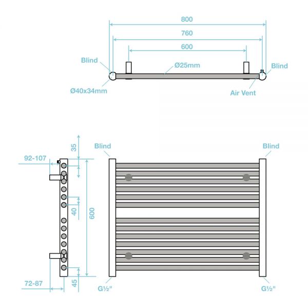 Tissino Hugo Towel Radiator 600 x 800 Chrome #3
