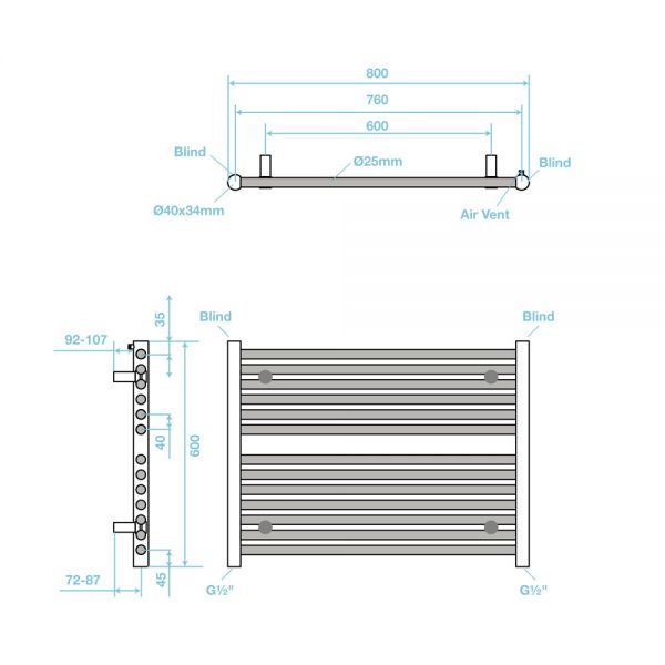 Tissino Hugo 800 x 600mm Anthracite Electric Only Towel Rail #2
