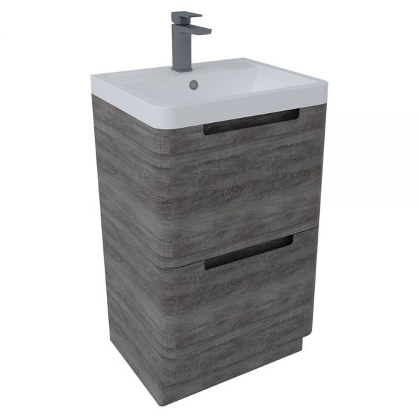 Hartland Monza 500 Graphite Oak Floor Standing Vanity Unit and Polymarble Basin