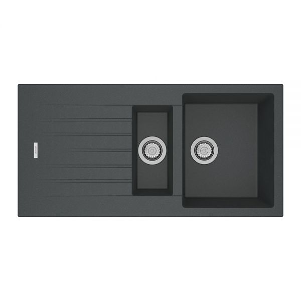 Clearwater Tivoli 1.5 One and a Half Bowl Inset Basalt Granite Kitchen Sink with Drainer 1000 x 500