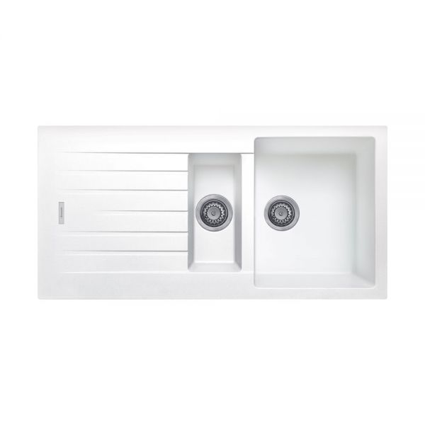 Clearwater Tivoli 1.5 One and a Half Bowl Inset Polar Granite Kitchen Sink with Drainer 1000 x 500