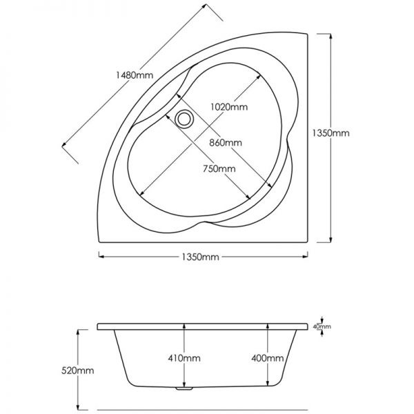 Synergy Symetria Corner Bath 1350 x 1350mm TJLAGUNAM