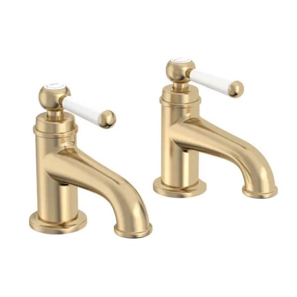 Tavistock Lansdown Brushed Brass Lever Basin Pillar Taps