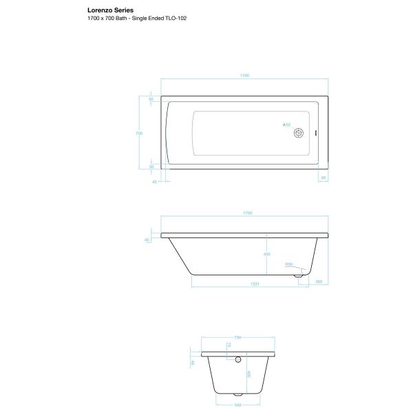 Tissino Lorenzo 1700 x 700mm Double Ended Bath #2