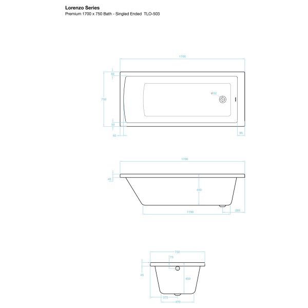 Tissino Lorenzo Premium 1700 x 750mm Single Ended Bath #2