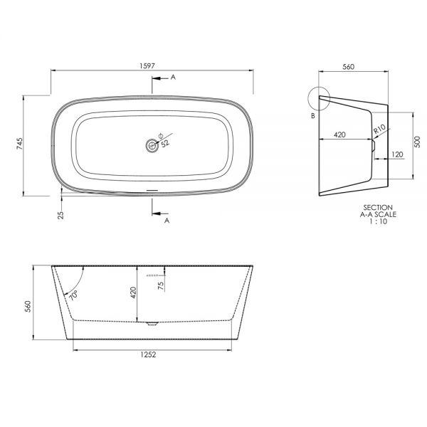 Tissino Matera 1600 x 750 Freestanding Double Ended Bath #4