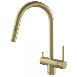 Clearwater Toledo Brushed Brass Filtered Water Pull Out Kitchen Sink Mixer Tap