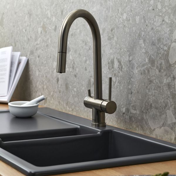 Clearwater Toledo Brushed Nickel Filtered Water Pull Out Kitchen Sink Mixer Tap #2