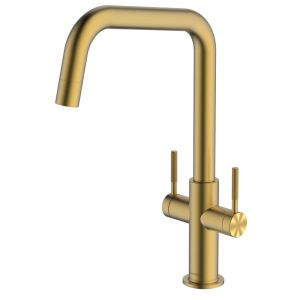 Clearwater Topaz U Dual Lever Brushed Brass Twist & Spray Monobloc Kitchen Sink Mixer Tap