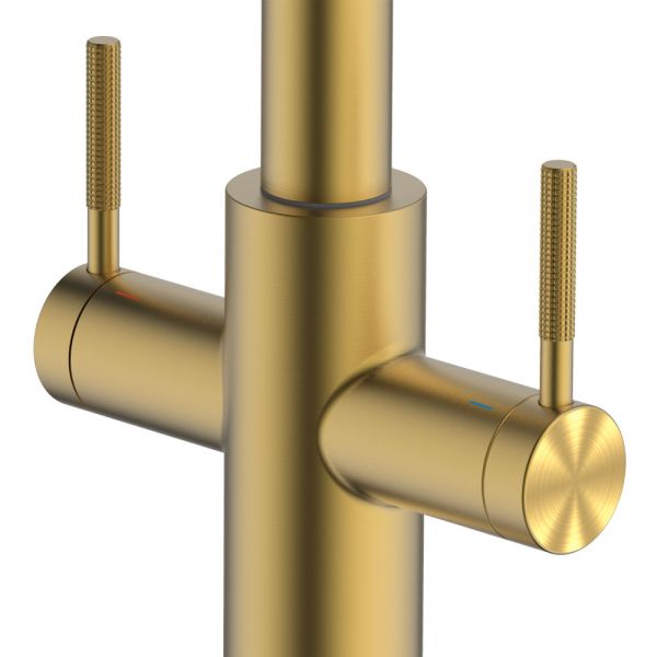 Clearwater Topaz U Dual Lever Brushed Brass Twist & Spray Monobloc Kitchen Sink Mixer Tap #3
