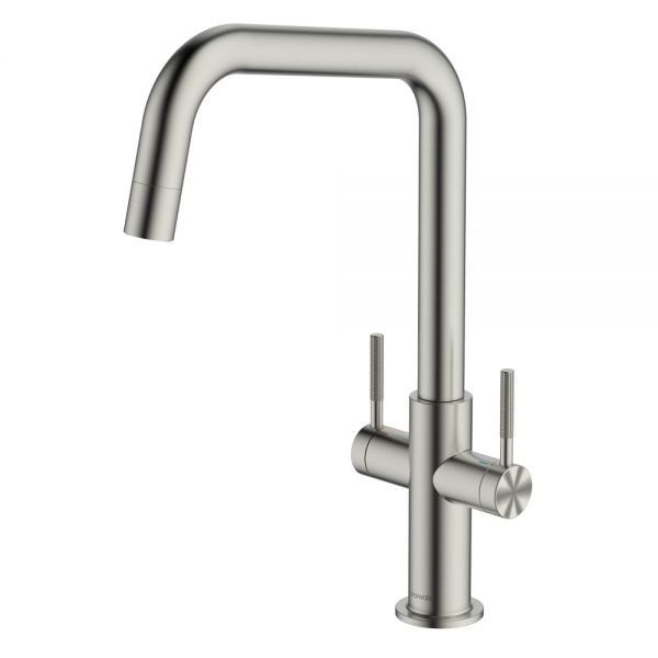 Clearwater Topaz U Dual Lever Brushed Nickel Twist & Spray Monobloc Kitchen Sink Mixer Tap
