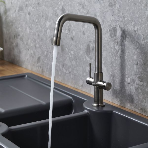 Clearwater Topaz U Dual Lever Brushed Nickel Twist & Spray Monobloc Kitchen Sink Mixer Tap #5