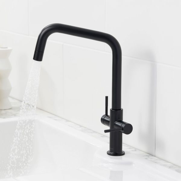 Clearwater Topaz U Dual Lever Matt Black Twist & Spray Monobloc Kitchen Sink Mixer Tap #4