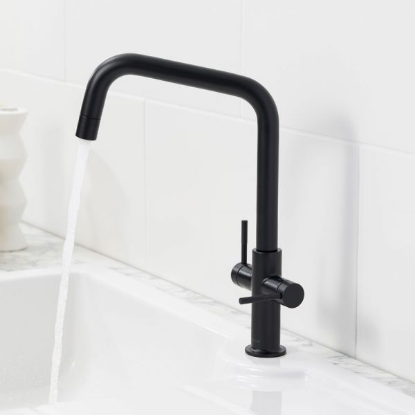 Clearwater Topaz U Dual Lever Matt Black Twist & Spray Monobloc Kitchen Sink Mixer Tap #5