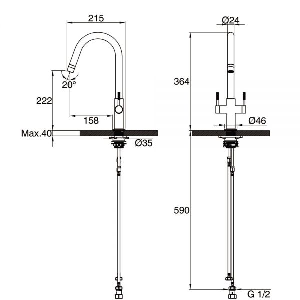 Clearwater Topaz J Dual Lever Brushed Nickel Twist & Spray Monobloc Kitchen Sink Mixer Tap #7