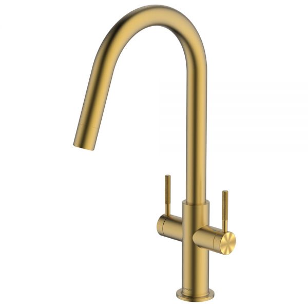 Clearwater Topaz J Dual Lever Brushed Brass Twist & Spray Monobloc Kitchen Sink Mixer Tap