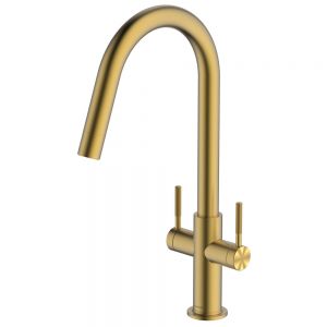 Clearwater Topaz J Dual Lever Brushed Brass Twist & Spray Monobloc Kitchen Sink Mixer Tap